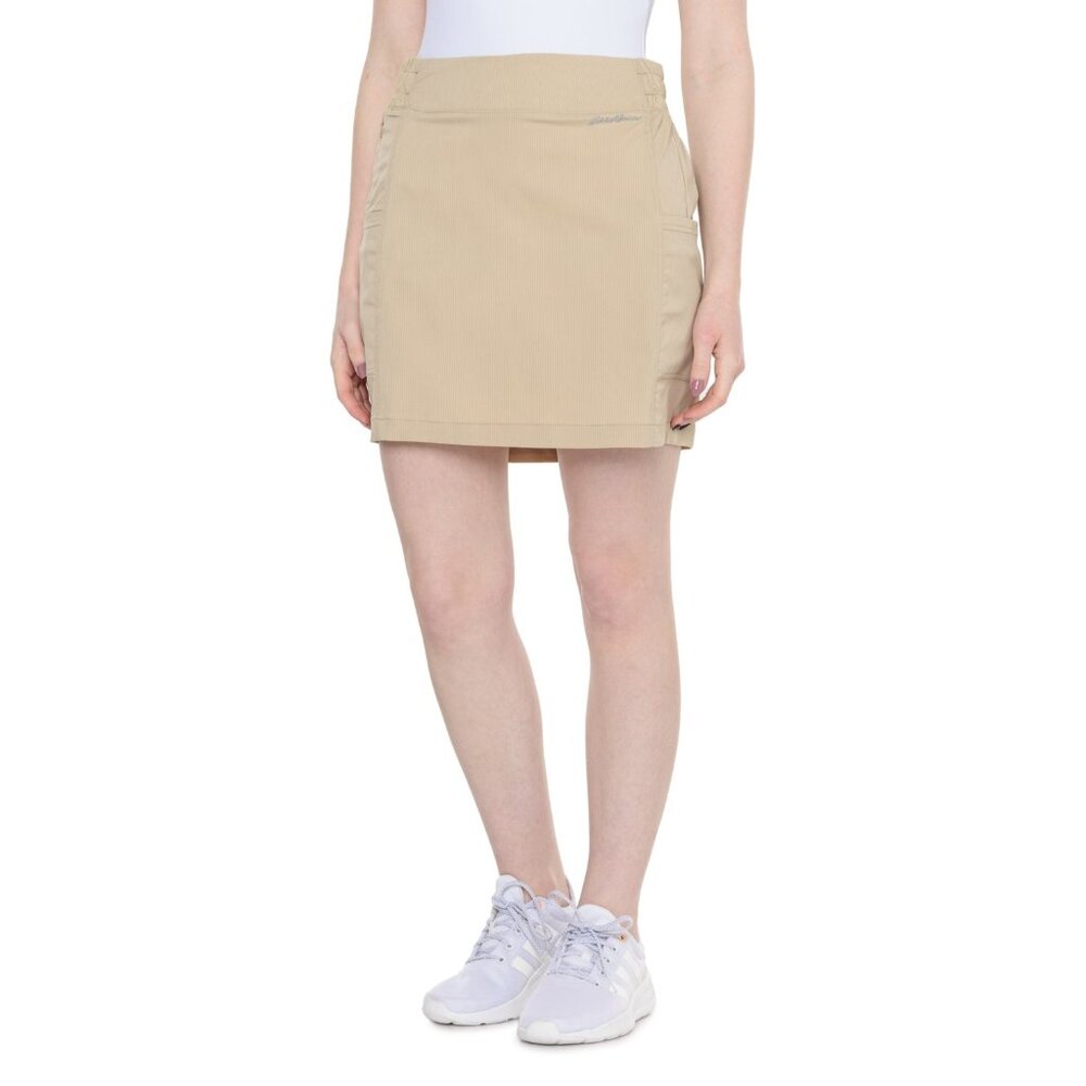 Eddie Bauer Size Large Twin River Stripe Cargo Skirt Beige Pull On Stretch NWT
